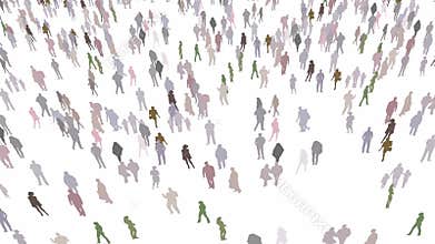 Colorful of a large crowd of people in an open area with white background animation