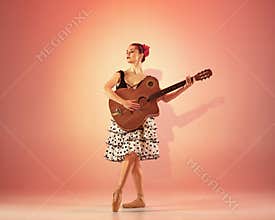 Flamenco dancer spain woman gypsy with red rose and spanish guitar