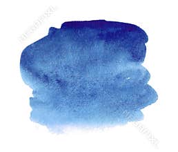 Abstract blue watercolor shape. Watercolor hand drawn stain isolated on white
