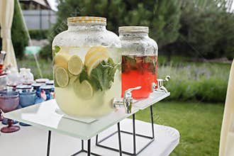 Backyard barbeque party at summer, elegant decoration, luxury catering, tasty and beautiful food
