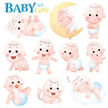 Watercolor Baby Care Illustration – Adorable Baby Activities and Expressions