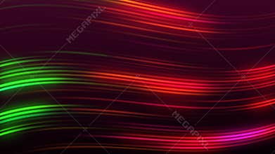 Abstract Red And Green Glowing Light Trails Wave Lines On Dark Red Background