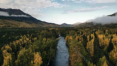 aerial view of russian river in alaska, usa