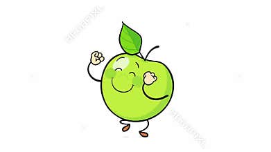 Dancing green apple. Delicious ripe fruit. Cartoon character. Animation.