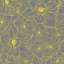 Yellow Illuminating outline Narcissus Hand Drawn on Ultimate Gray Background.