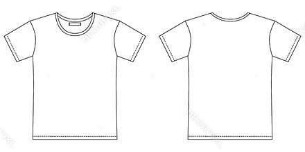 Blank t shirt outline sketch. Apparel t-shirt CAD design. Isolated technical fashion illustration