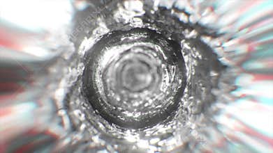 Swirling water funnel in neon lighting. Round water tunnel. White color. 3d animation of a seamless loop.