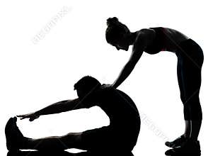 One couple man woman exercising workout fitness