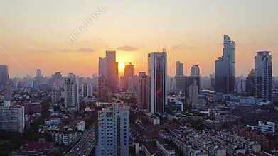 Sunset Embrace Over Jing'an: Shanghai Skyline at Dusk