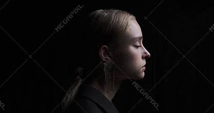Profile face of thoughtful woman