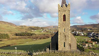 Aerial view of the Church of Ireland in Glencolumbkille - Republic of Ireland