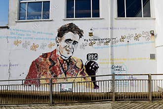 Famous George Orwell Mural, Southwold Pier, Suffolk, England, UK