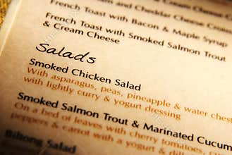 Open menu book with salads