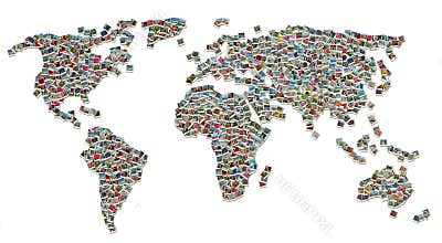 Collage of World Map made of travel photos