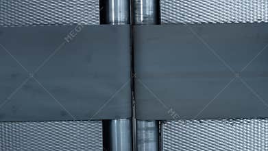 Closeup empty conveyor belt moving at modern automated manufacturing facility