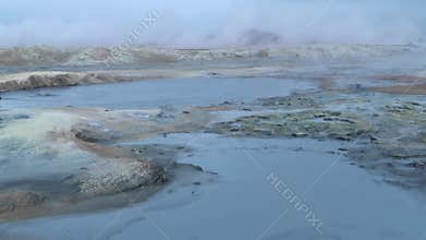 Geothermal active zone Hverir in Iceland near Myvatn lake