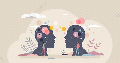 Empathy and emotional connection or support for couple tiny person concept