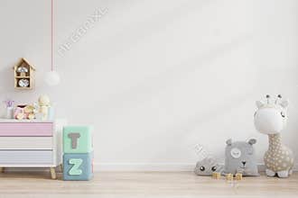 Mockup wall in the children`s room on wall white colors background