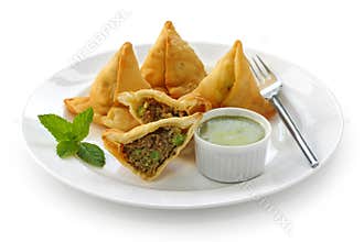 Samosa with mint chutney , indian food
