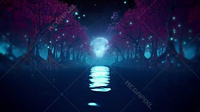 Sci-fi futuristic forest seamless loop with mangrove trees and alien technology