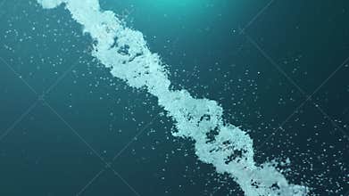 Animation of movement of water droplets that build the DNA molecule, the human genome. Concept medicine, biotechnology