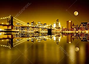 Golden New York and Brooklyn Bridge