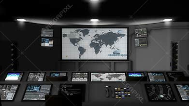Artist rendering, high-tech command center room.