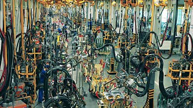 Car body parts production process at a car manufacturing plant. Timelapse