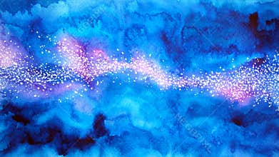 Abstract blue sky cloud art watercolor painting illustration design drawing spiritual mind mental universe background wave