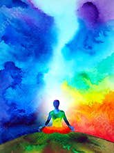 Human meditate mind mental health yoga chakra spiritual healing abstract energy meditation connect the universe power watercolor