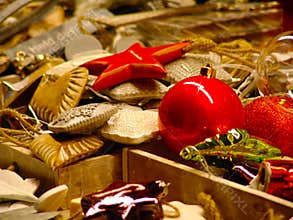 Christmas decorations on the Christmas market tray
