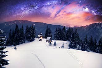 Night photo with the ancient monastery