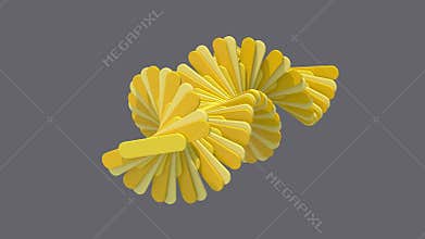Yellow waving shapes. Gray background. Abstract animation, 3d render.