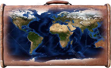 World Map Travel Suitcaise, Isolated, Luggage