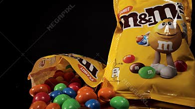 M and Ms Peanuts - a sweet snack close up view - CITY OF FRANKFURT, GERMANY - MARCH 23, 2021