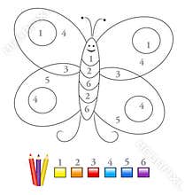 Color by number game: butterfly
