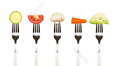 Vegetables on the collection of forks, diet concep