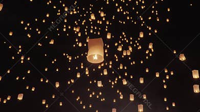 Tourist floating sky lanterns in Loy Krathong festival , Chiang Mai ,Thailand