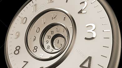 Golden Classic Round Clock with time hands turn backward infinity. 3D Render