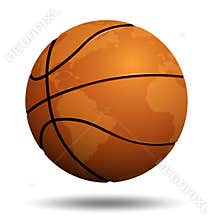 Realistic sport ball for basketball with continents of planet on white background. Team sports. Isolated vector