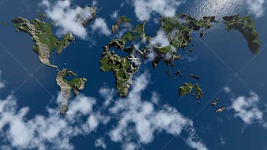 Aircraft Passing Over Earth Shaped Ocean, Time lapse Clouds