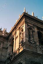 Melpomene and Erato Muse Sculptures on the Hungarian State Opera Facade