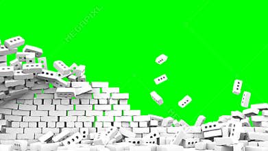 White brick wall destroy on green screen