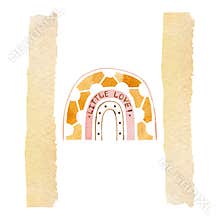 Watercolor Children`s alphabet letter H in the style abstract rainbow design. Cute kids font lettering design for nursery