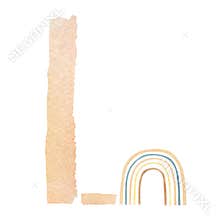 Watercolor Children`s alphabet letter L in the style abstract rainbow design. Cute kids font lettering design for nursery