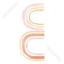Watercolor Children`s alphabet letter E in the style abstract rainbow design. Cute kids font lettering design for nursery