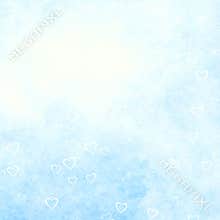 Elegance pale blue sky background with hearts and white textured borders