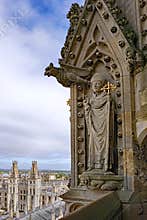 Stone gargoyle and carving of an archbishop dating from the 13th century, Oxford University