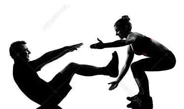 One couple man woman exercising workout fitness