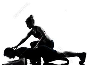 One couple man woman exercising workout fitness